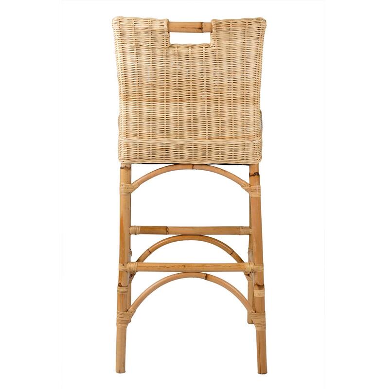 Handmade Natural Rattan Cushioned Bar Stool by East at Main