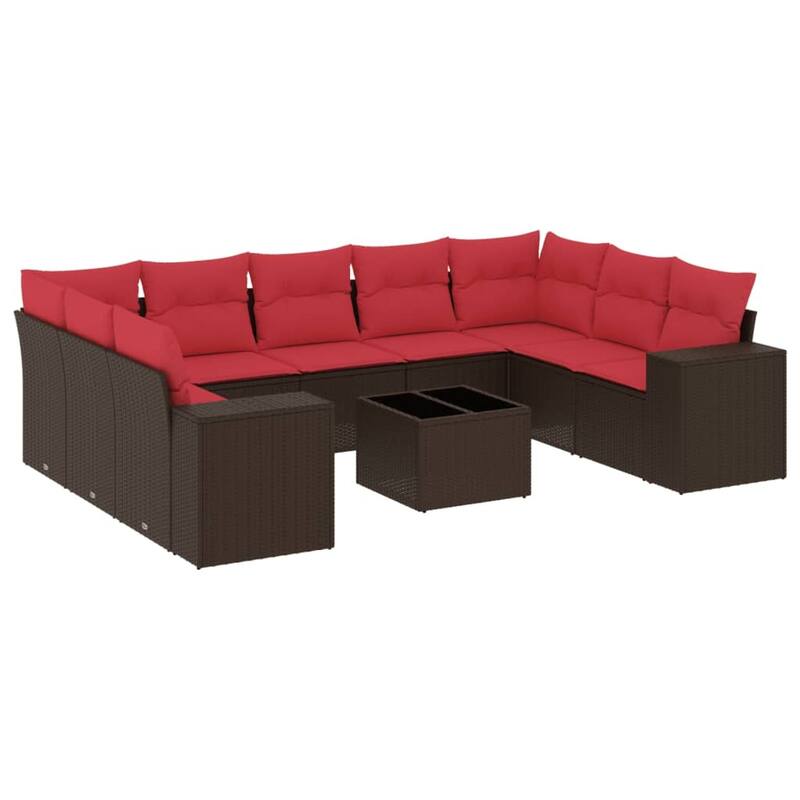 vidaXL 9/10 Piece Patio Sofa Set with Cushions Black/Brown/Gray Poly Rattan - 24.4 x 24.4 x 27.2