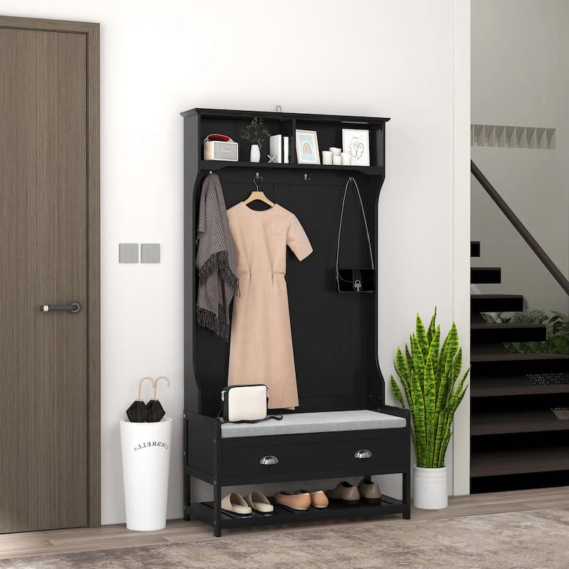 Entryway Bench with Coat Rack & Shoe Storage