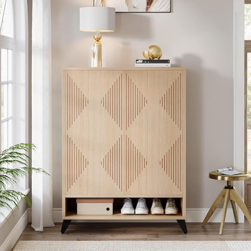 6-tier Modern Shoe Storage Cabinet with Doors for Entryway Living Room - Natural