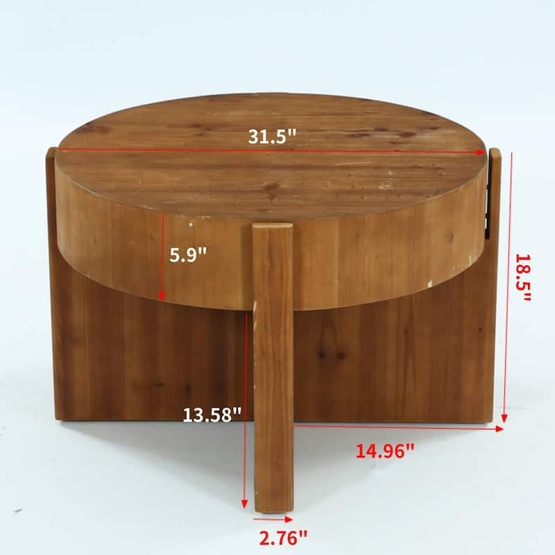 31.5 Inch Round Wood Coffee Table for Living Room - 31.5" D x 31.5" W x 18.5" H