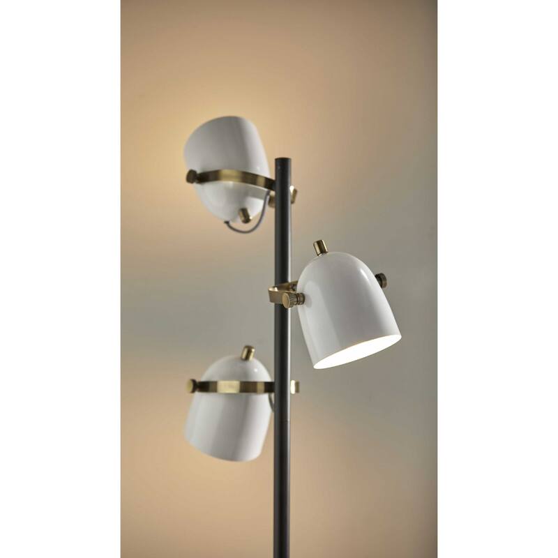 Antique Copper Metal Tree Floor Lamp with 3 White Bell Shades Rotary Switch - 10” x 21” x 64.5” (D x W x H)