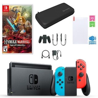 Switch in Neon with Hyrule Warriors and Accessories - Red / Blue - Overstock - 32434722