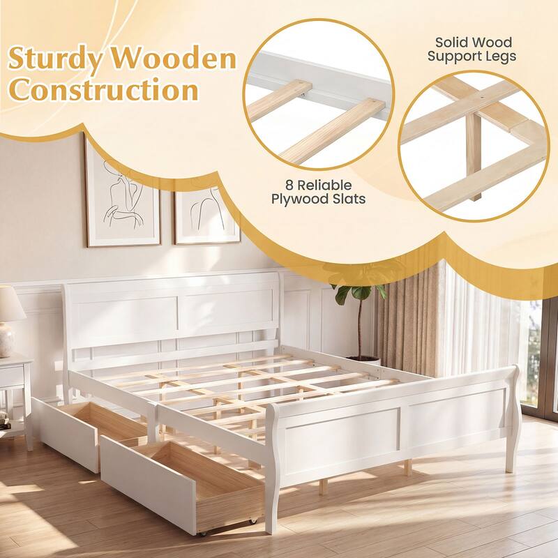 Costway Twin Size Bed Frame with 2 Storage Drawers Wood Platform Bed