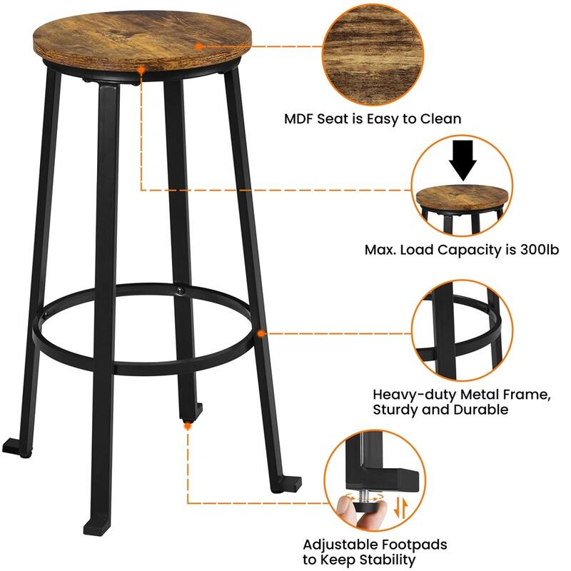 Yaheetech Metal Bar Stools Set of 2 Backless Barstools with Round Top