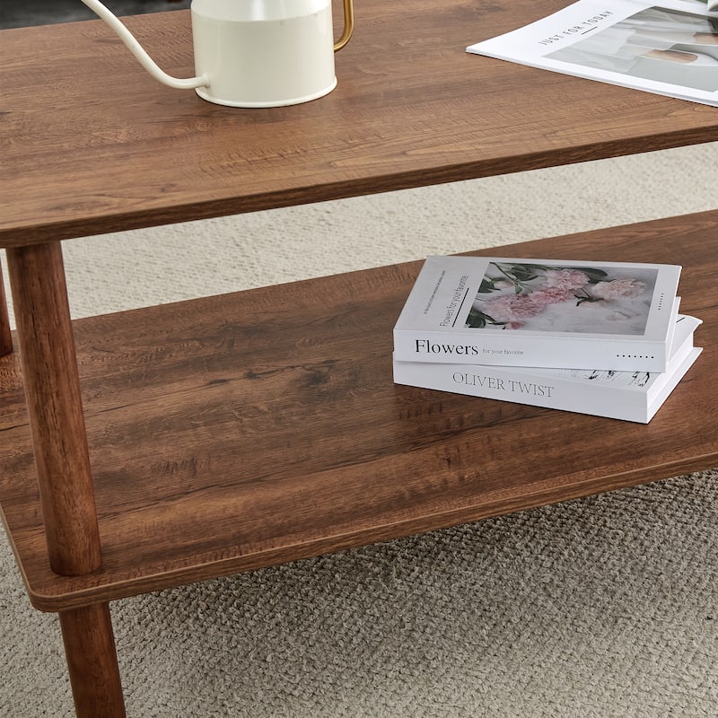 39" Coffee Table with 2-Tier Rubberwood Legs
