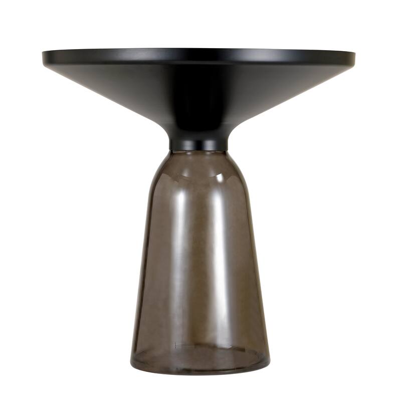 19-Inch Side Table Round Glass/Stone Tabletop End Table with Black Iron Rim and Glass Base
