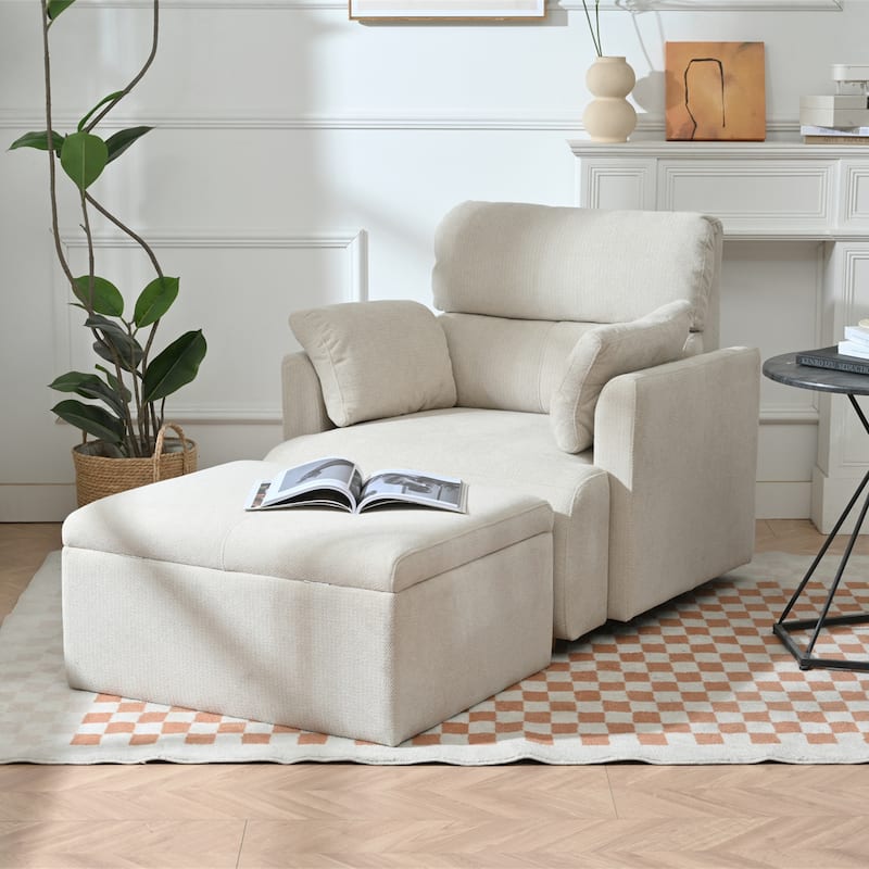Oversized Single Sofa Chair Upholstered Velvet Fabric Chair Lounges wStorage Ottoman, Wide Accent Armchair Chair for Living Room