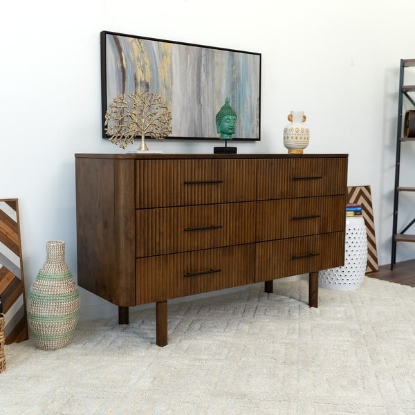 Ross Mid Century Modern Walnut Dresser with 6 Drawers On Sale Bed Bath & Beyond 37932728