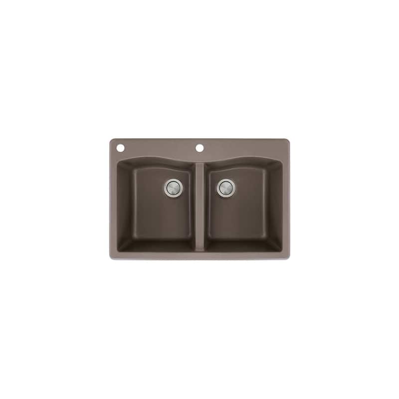 Transolid Aversa 33in x 22in silQ Granite Drop-in Double Bowl Kitchen Sink with 1 Pre-Drilled Center Faucet Hole - 22" x 33" x 9.5"/CA