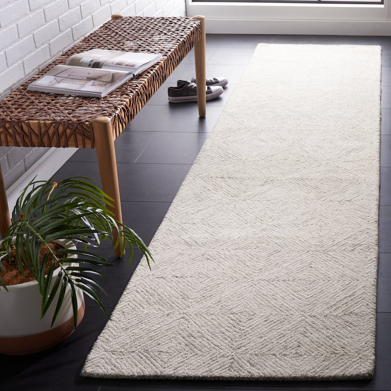 SAFAVIEH Handmade Abstract Yoshiya Modern Wool Rug - 2'3" x 11' Runner - Grey/Ivory