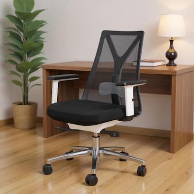 Black Silver and White Adjustable Height Swivel Rolling Office Chair