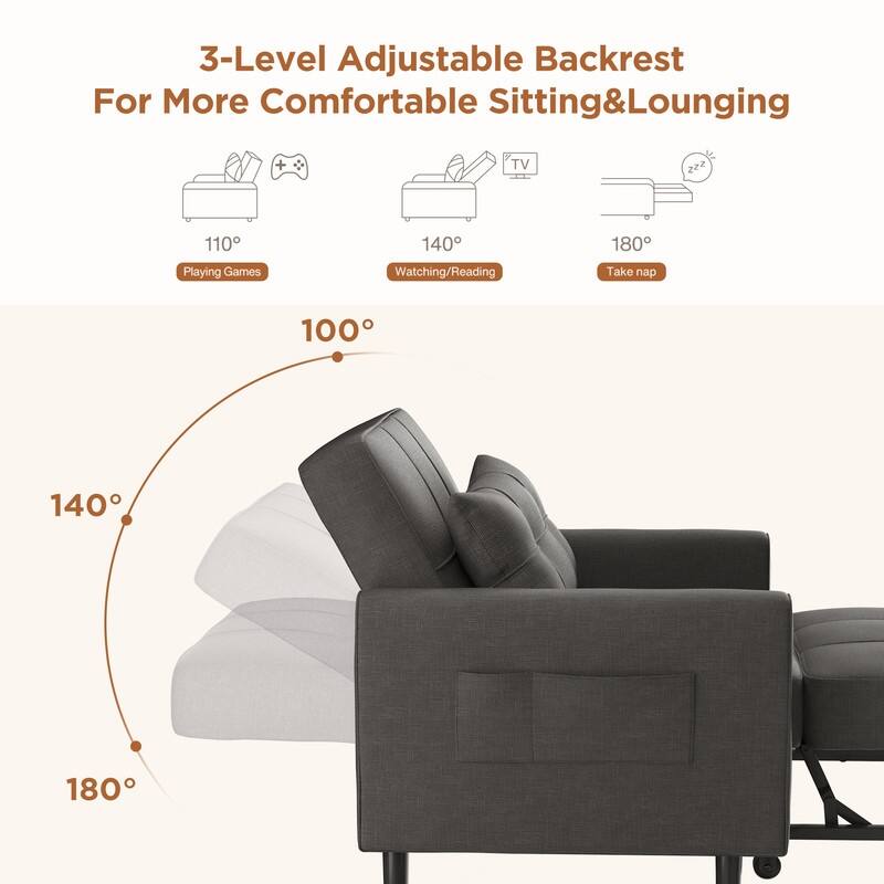 3 in 1 Pull Out Sleeper Sofa Bed, Convertible Modern Adjustable Upholstered Sleeper Chair Sofa