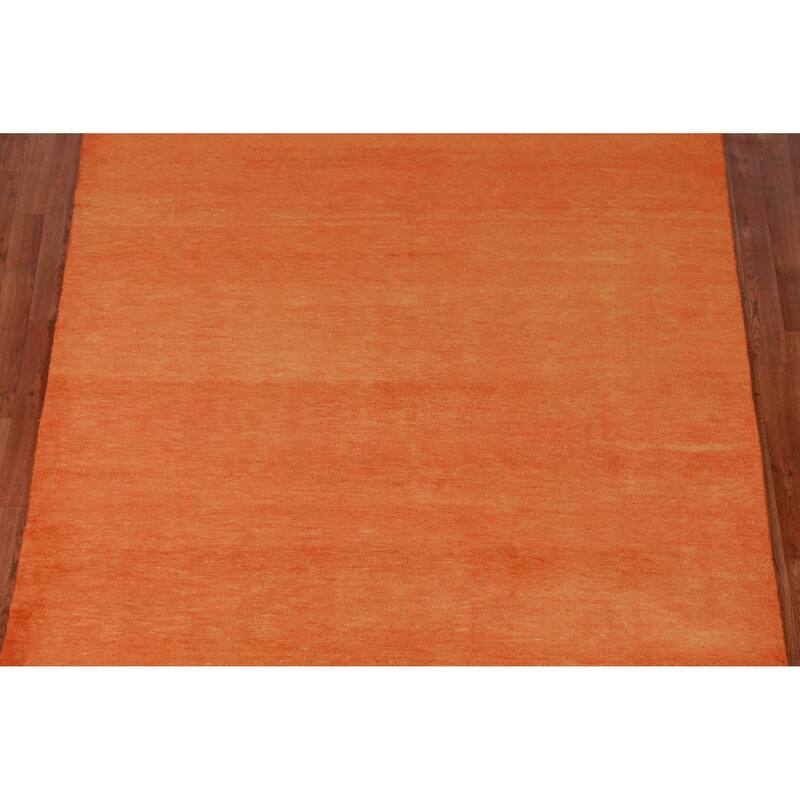 Hand Knotted Oriental 100% Wool Carpet Modern Solid Oranges & Rust Gabbeh Area Rug - 9' 2'' X 6' 0''
