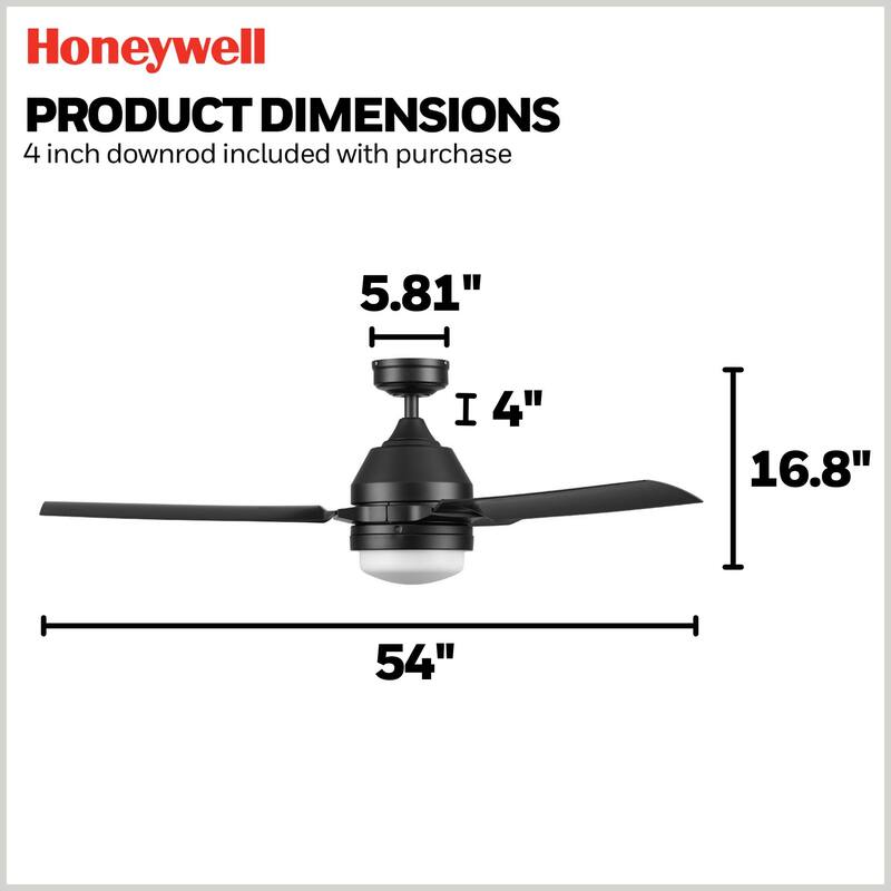54" Honeywell Port Isle Wet Rated Outdoor Ceiling Fan with Light, Remote Control, Weather Resistant Blades