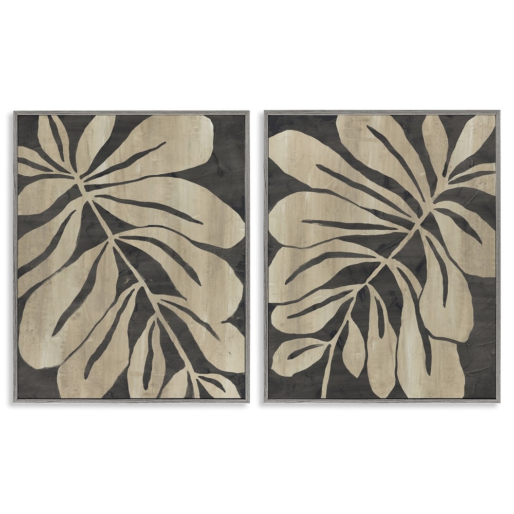 Stupell Rustic Curved Leaves Framed Giclee Art Design By June Erica Vess (Set of 2)