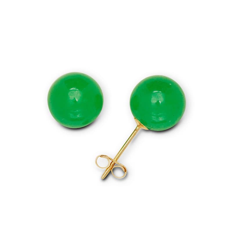 14k Yellow Gold Green Jade 8mm Ball Bead Stud Earrings (8mm)