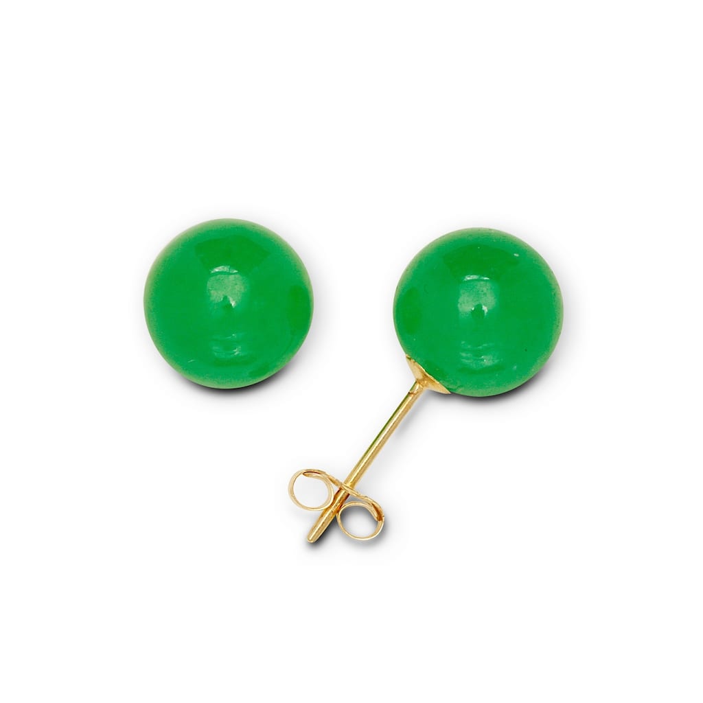14k Yellow Gold Green Jade 8mm Ball Bead Stud Earrings (8mm)