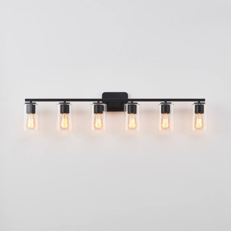 KAWOTI 6-Light Square Clear Glass Shade Vanity Light