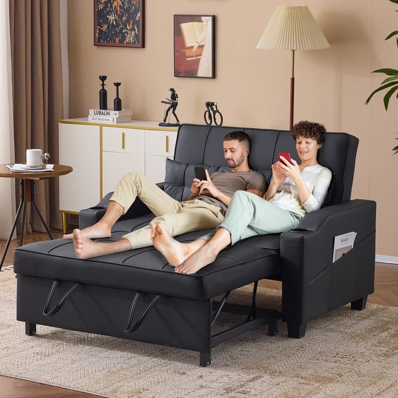 Upholstered Cat's Claw Leather Convertible Reclining Sleeper Sofa Bed With Cushions For Small Spaces