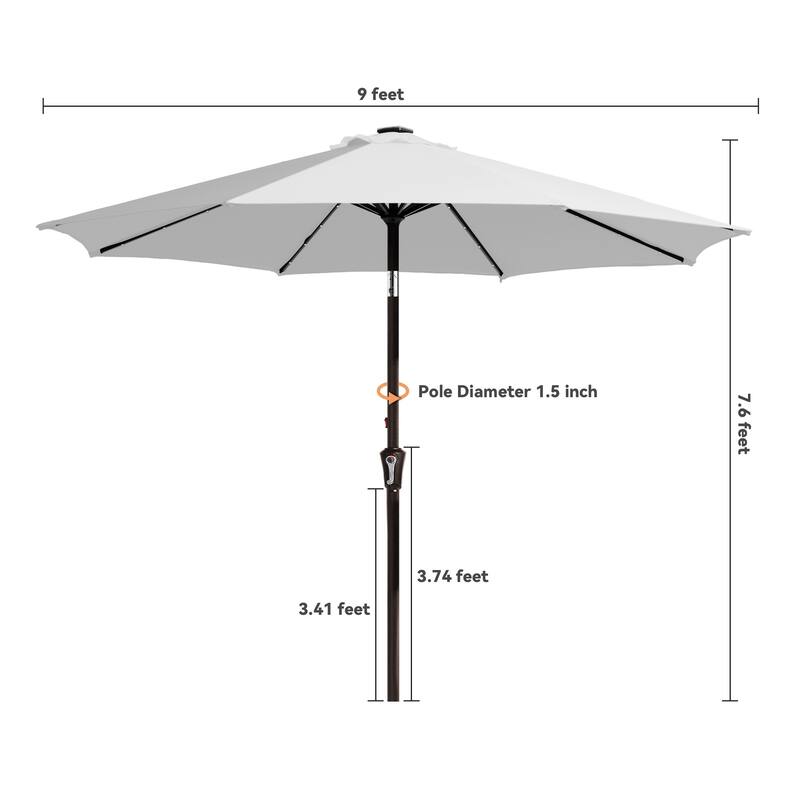 9ft Patio Market Umbrella with LED Lights,Crank & Tilt