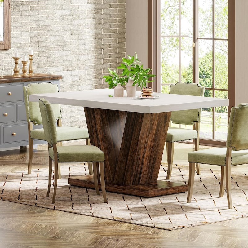 47-Inch Farmhouse Wood Small Dining Table for 4 with Heavy Duty Pedestal - N/A