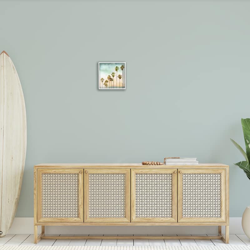 Stupell Tropical Beach Palm Trees Blue Green Sky Framed Wall Art, 12x12