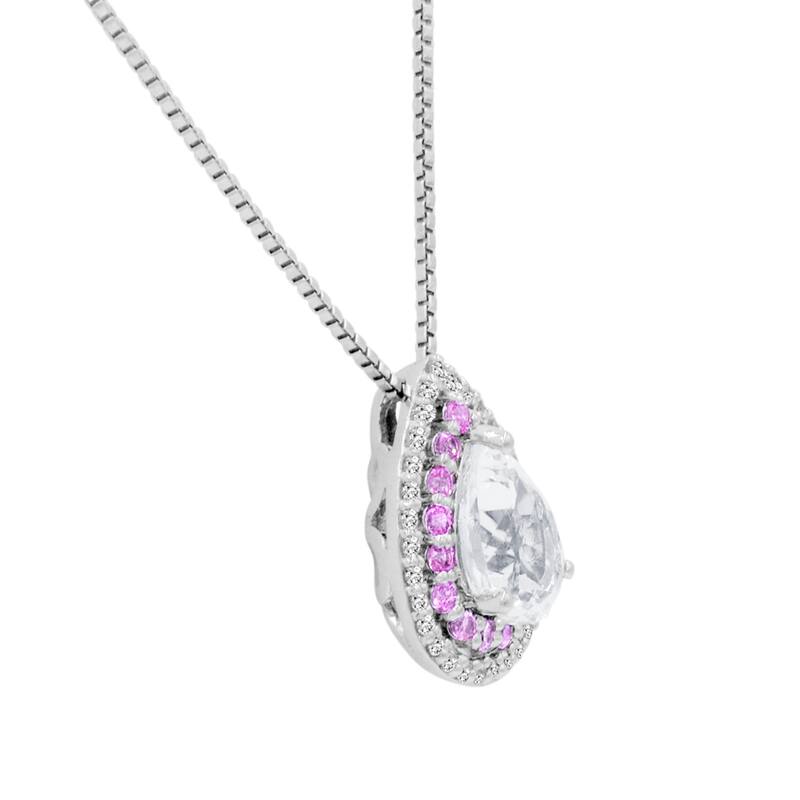 Amanda Rose Collection Lab Created Pink and White Sapphire Pendant Necklace in Sterling Silver