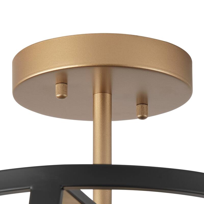 Matte Black 3-Light Openwork Metal Drum Shade Semi-Flush Mount Ceiling Light Fixture