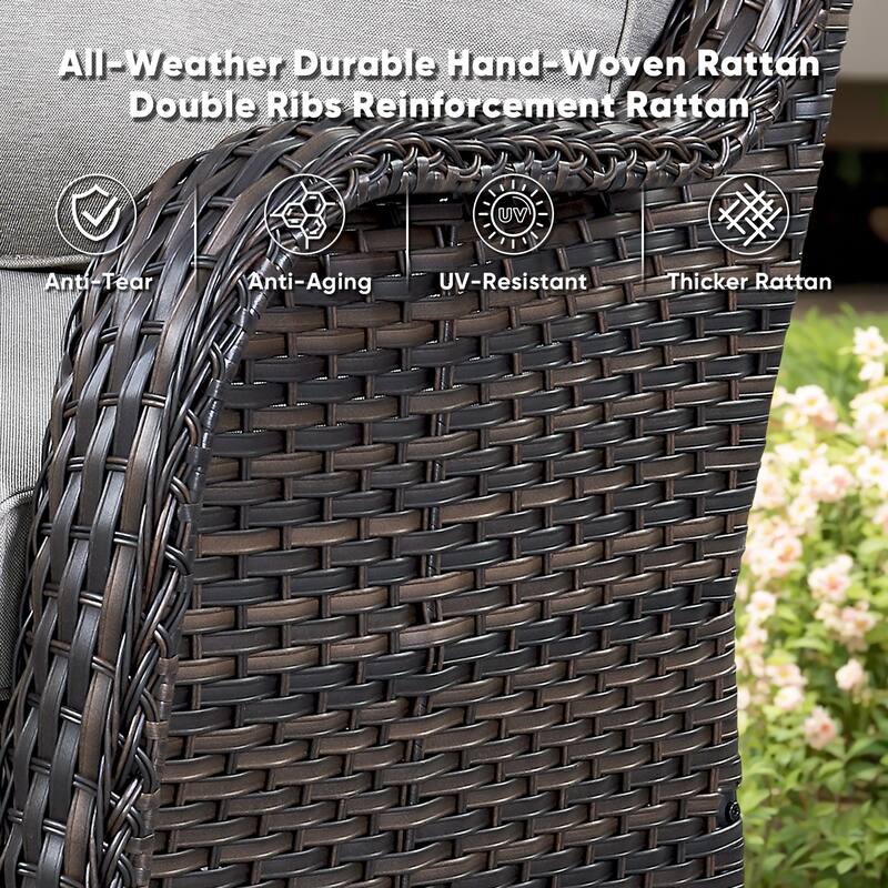 Gymojoy 3-Piece Rattan Wicker Rocking Swivel Chair Set with Table