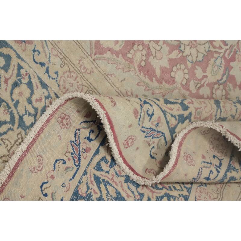 Hand Knotted Oriental 100% Wool Carpet Traditional Floral Pink Kerman Area Rug - 13' 0'' X 9' 7''