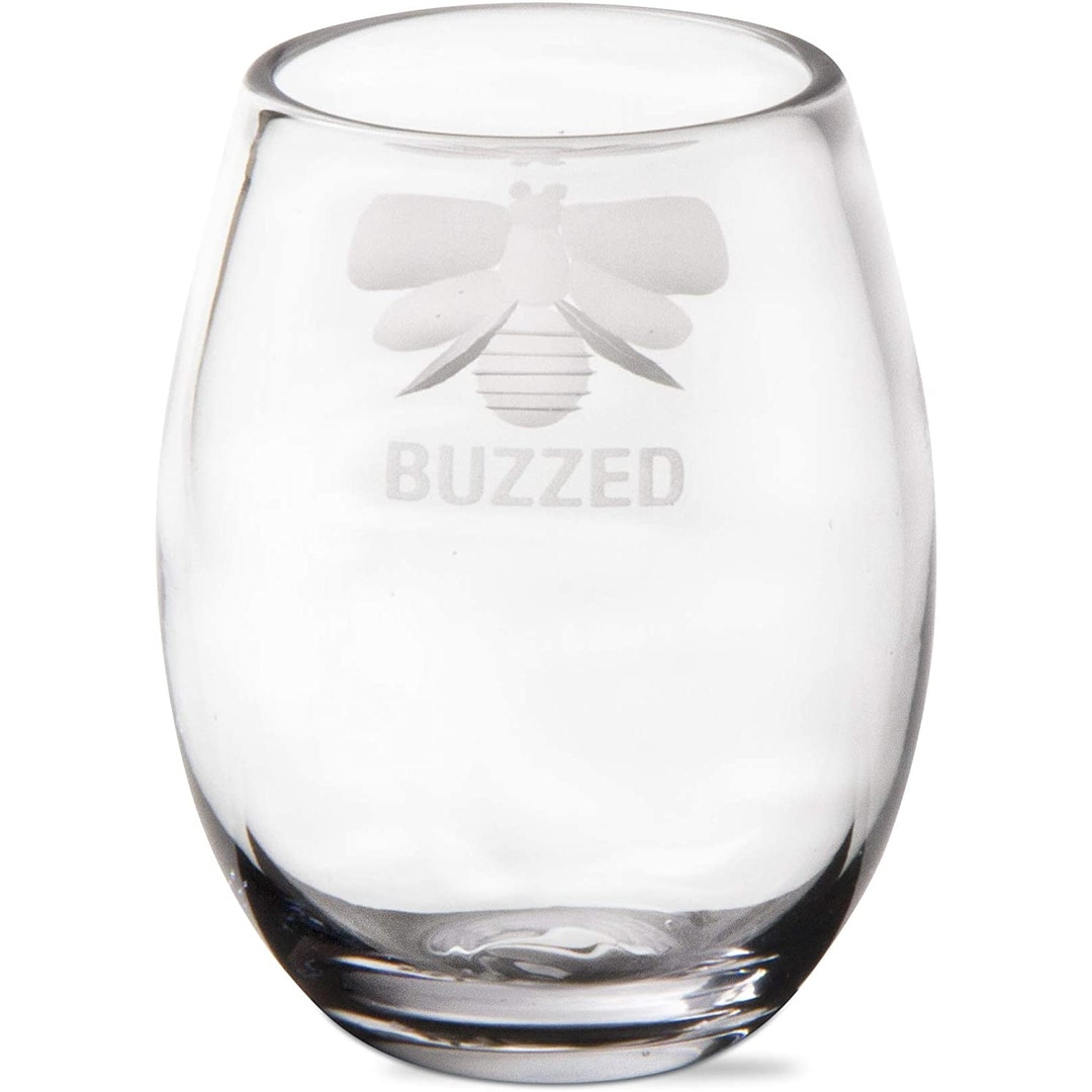 16 oz. Buzzed Bee Etched Glass Clear Stemless Wine