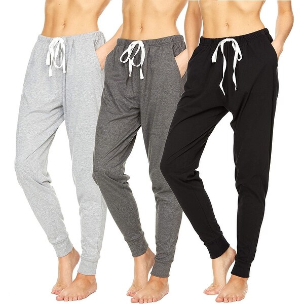 Essential Elements 3 Pack: Women's 100% Cotton Active Gym Lounge Sleep Pajama Jogger Sweatpants. Opens flyout.