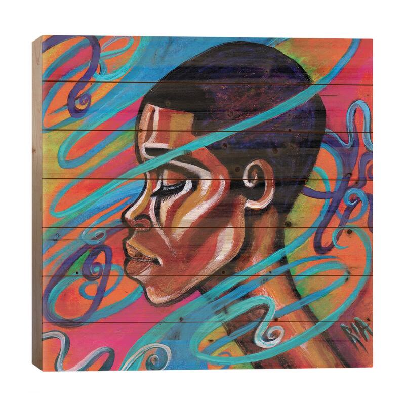 Laced Print On Wood by Artist Ria - Multi-Color - 26x26x1.5