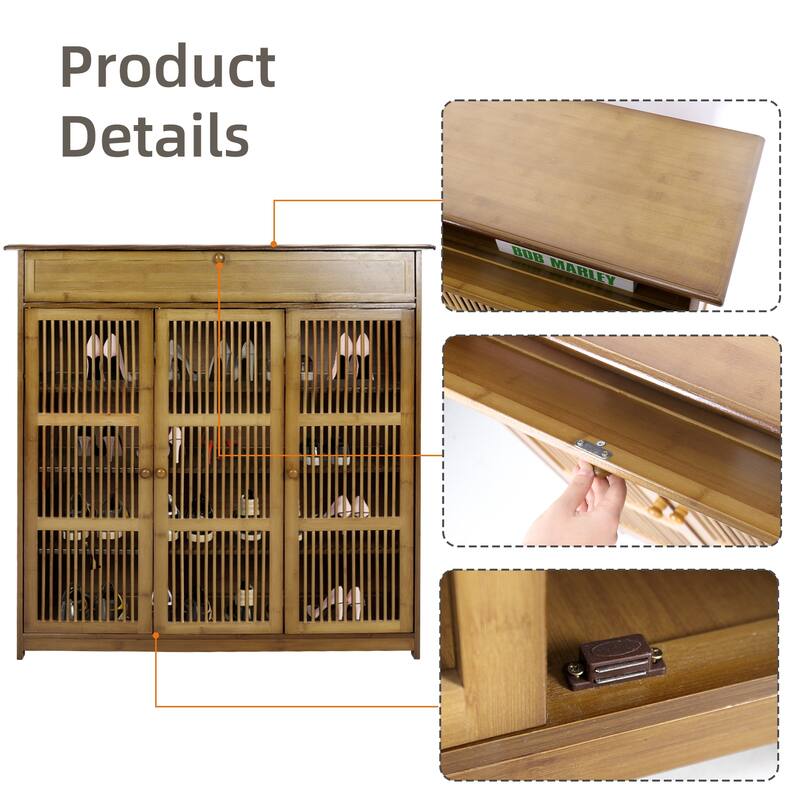 Shoe Cabinet with 3 Doors and Shelves Storage Organizer Entryway - 37"x13"x39"