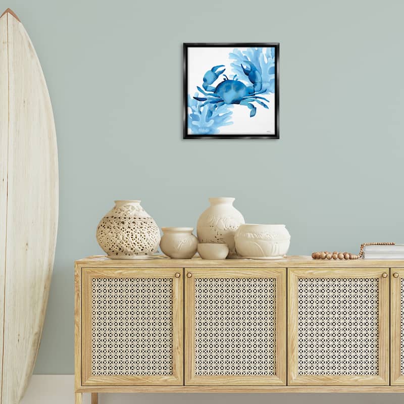 Stupell Blue Tone Crab & Coral Framed Floater Canvas Wall Art Design By Cat Thurman Designs
