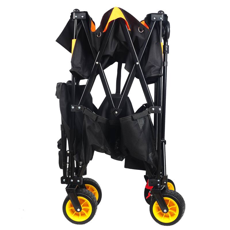 Big large capacity Folding cart Extra Long Extender Wagon Cart Folding Wagon Garden Shopping Beach Cart (black +orange)