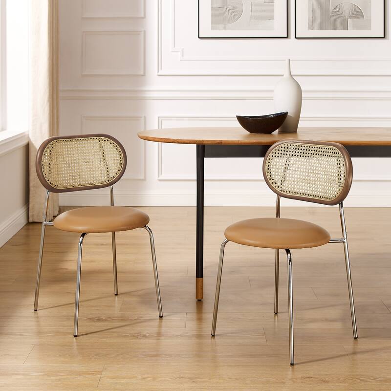 Art Leon Cane Back Faux Leather Accent Dining Chair (Set of 2) - Round Seat - Orange