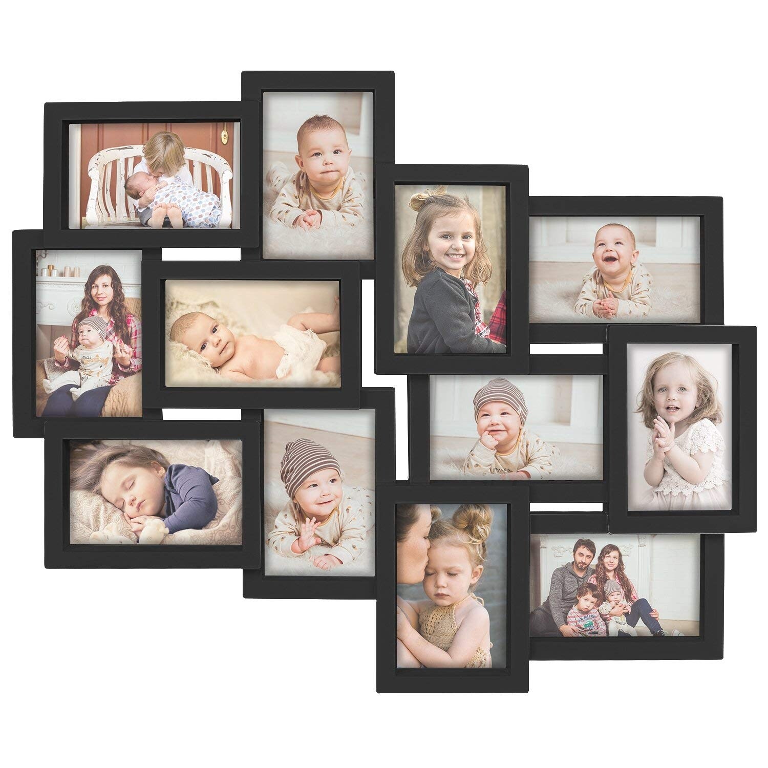 Wall Tabletop Frames Adeco Decorative 12 Opening Black Plastic