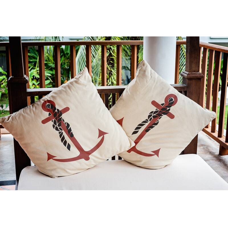 Anchor and Rope Nautical Indoor/Outdoor Throw Pillow