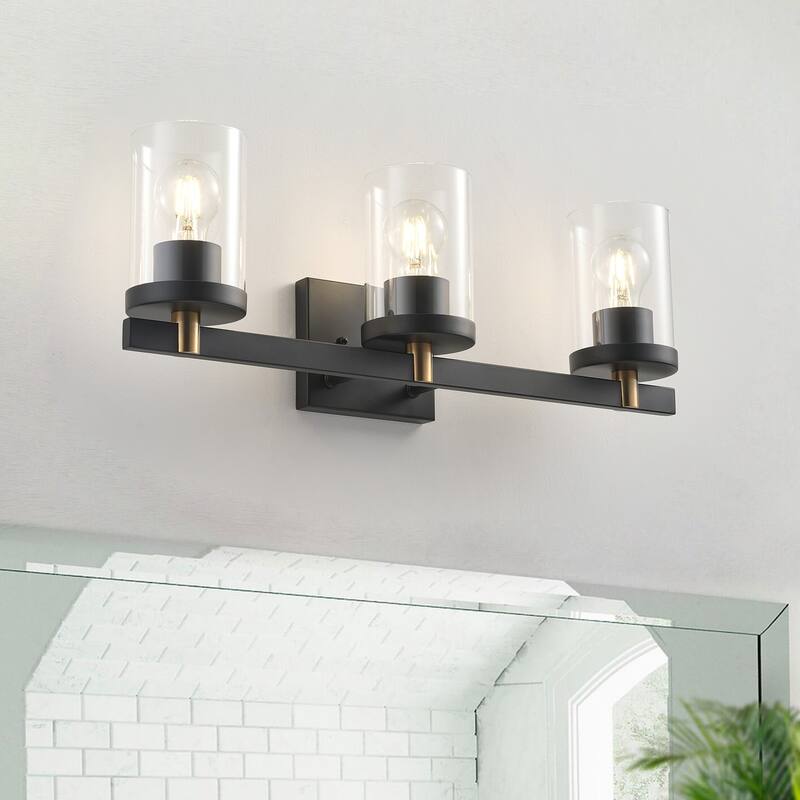 Farmhouse 3-Light Bathroom Vanity Light Fixture Over Mirror with Clear Glass Shade