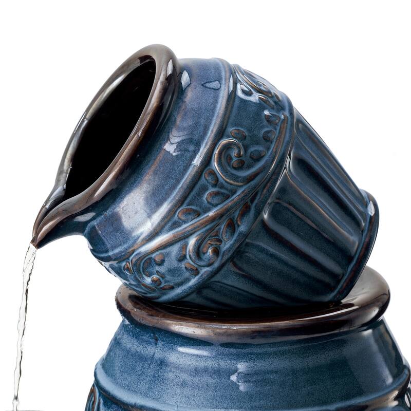 Glitzhome 27"H/35"H 4-Tier Embossed Pattern LED Ceramic Pots Fountain