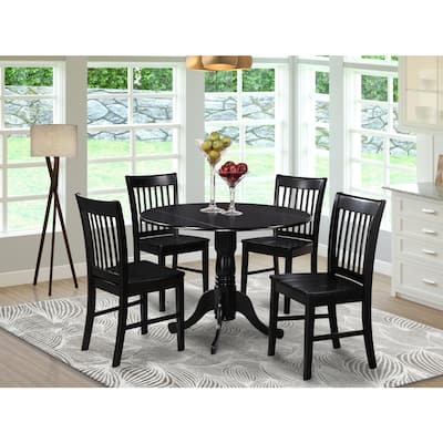Round Kitchen Table Set with 4 Chairs - Small Drop Leaf Dining Table for Space Saving