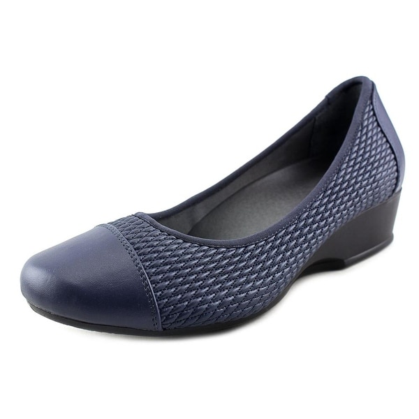 FootSmart Kimberly Women WW Open Toe Synthetic Blue Wedge Heel