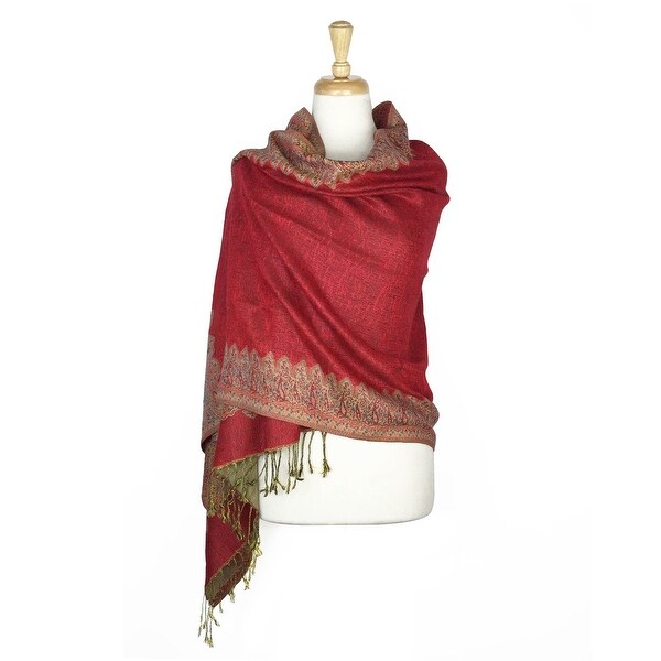Pashmina Shawl Scarf Wrap Border Pattern Double Layered Reversible - 28" x 70"