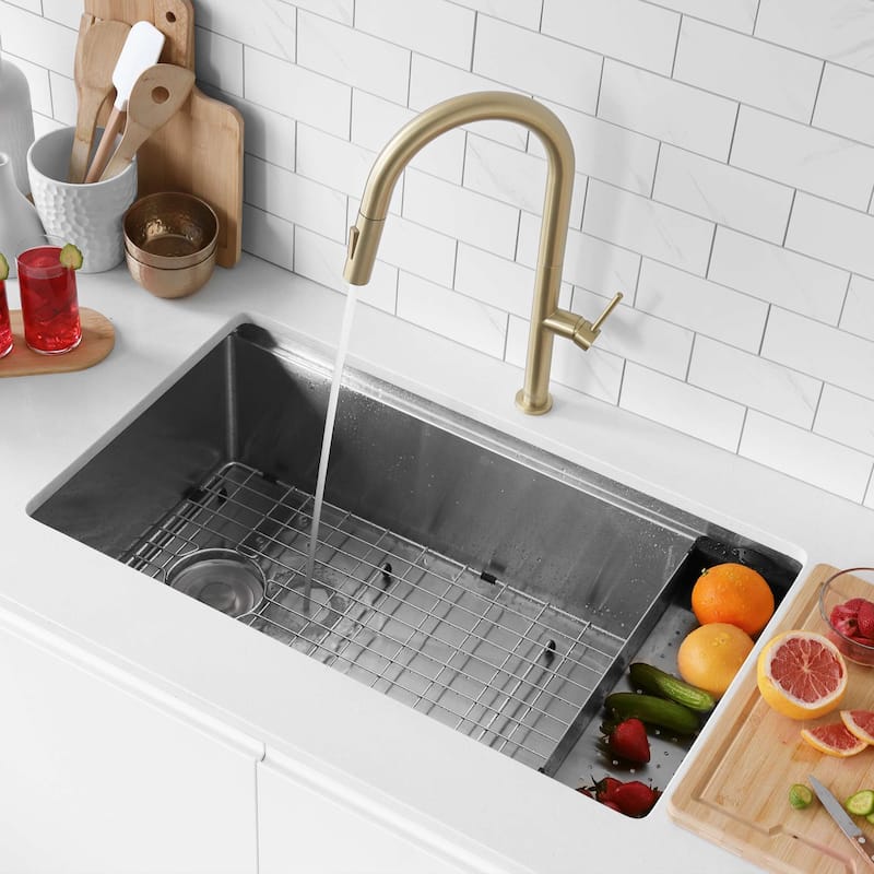 Single Handle Pull-Down Sprayer Kitchen Faucet K-141 - Height: 17.25" Spout H: 9" Spout R: 9"