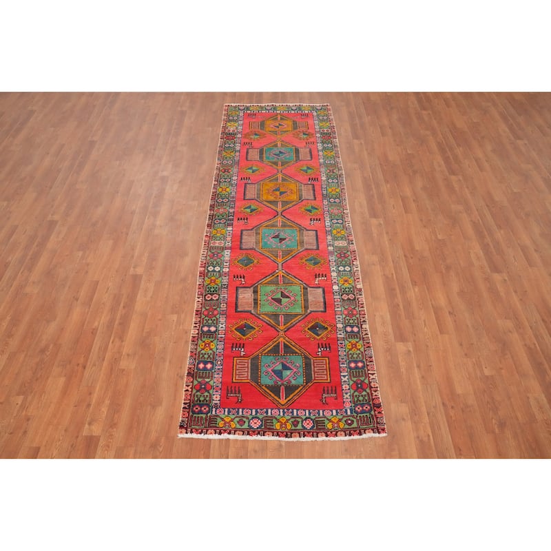 Hand Knotted Oriental 100% Wool Carpet Traditional Tribal Coral Ardebil Runner Rug - 10' 2'' X 3' 2''