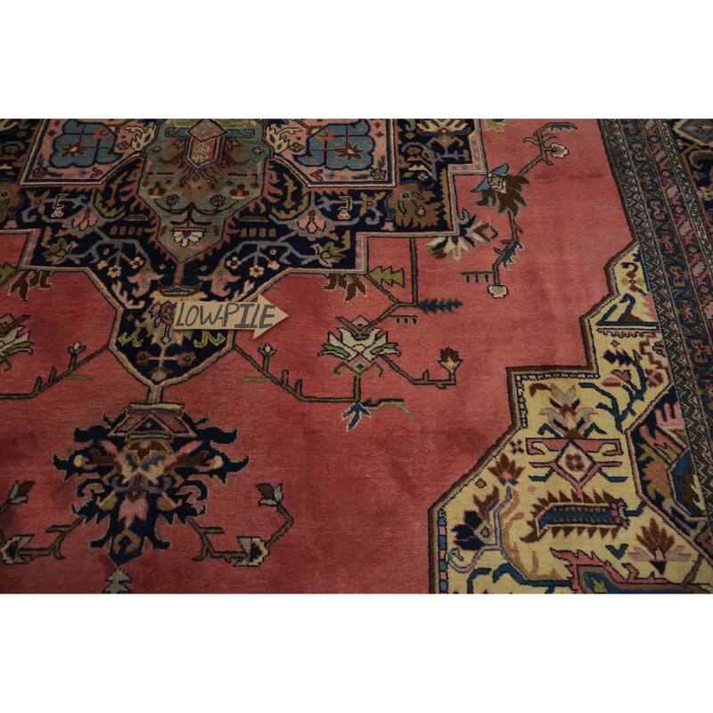 Hand Knotted Oriental 100% Wool Carpet Traditional Medallion Pink Heriz Area Rug - 12' 8'' X 9' 1''