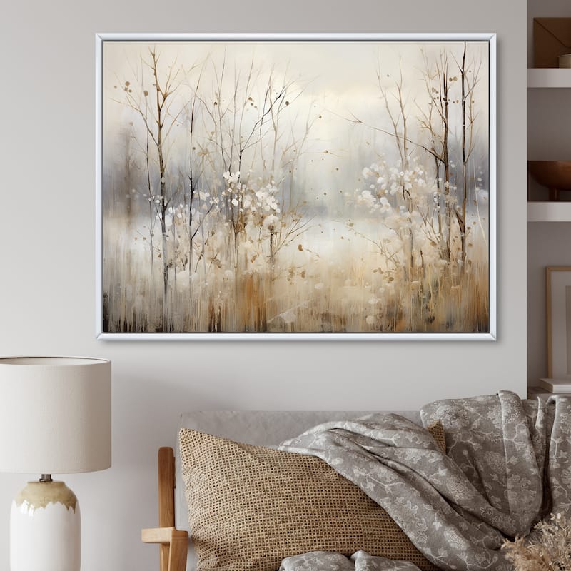 Designart "Winter Meadow View Calmness II" Meadow Grey Wall Decor - Traditional Bedroom Framed Canvas Wall Art