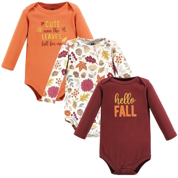 slide 1 of 1, Hudson Baby Infant Girl Cotton Long-Sleeve Bodysuits, Hello Fall 0-3 Months - Hello Fall